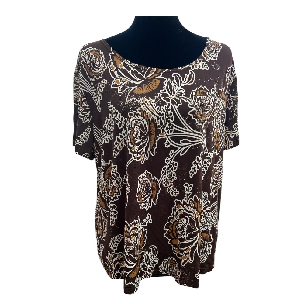 Brittany Black Woman Floral Glitter Top 2X Brown Gold Y2K Grunge Glam 6795318RO
